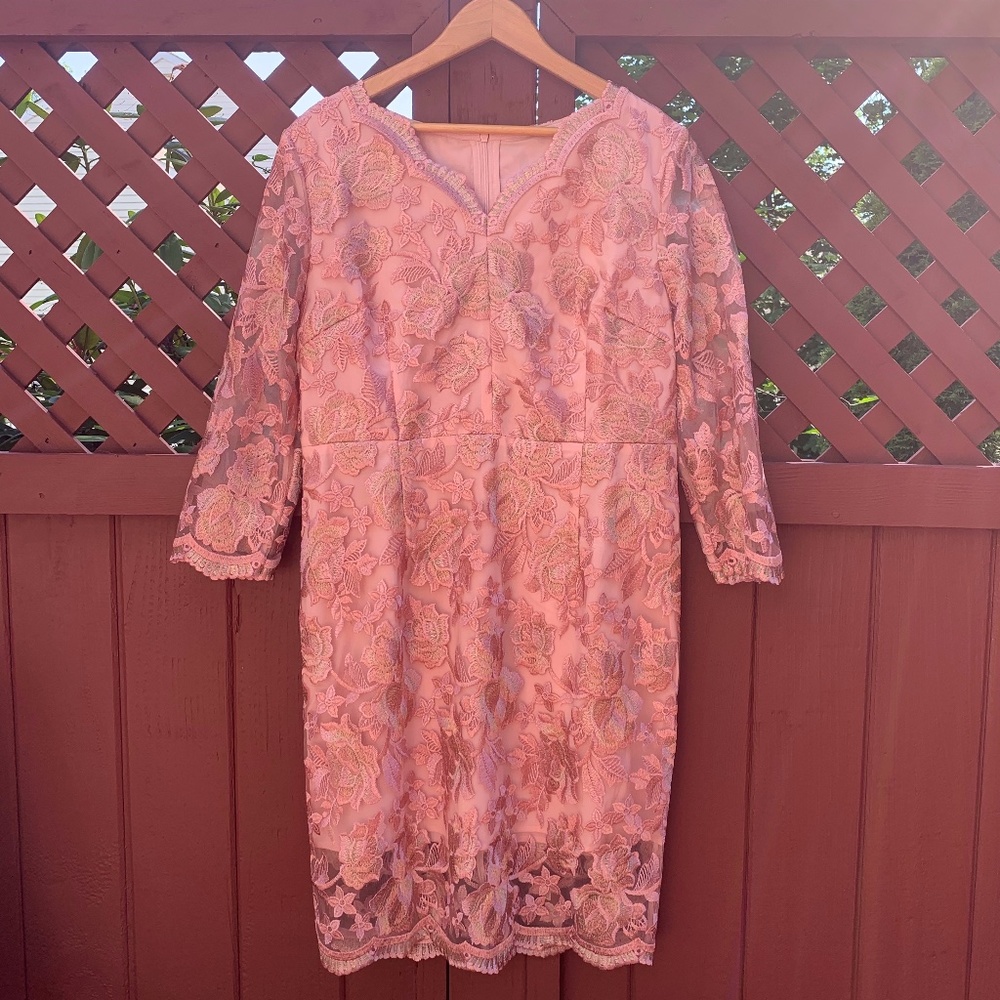 NWOT Handmade Pink Silk Lace Floral Cocktail Dress